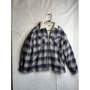 Bronxton Mens XL Sherpa Lined Plaid Flannel Zip Up trucker Jacket Navy 74MW035S